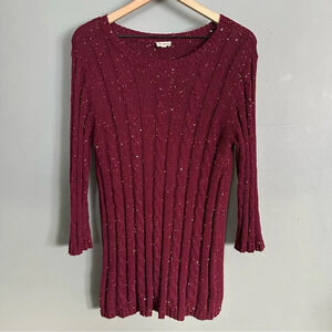 Cremieux Sequin Tunic Sweater Dress in‎ Burgundy 100% Cotton. Large